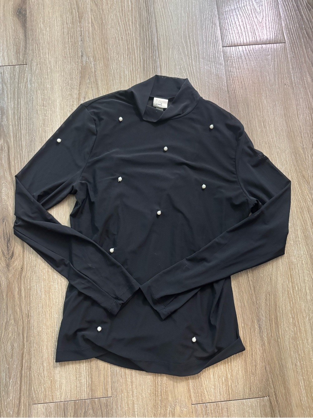 a new day Black Long-Sleeve Mock Neck Top with Pearl Embellishments